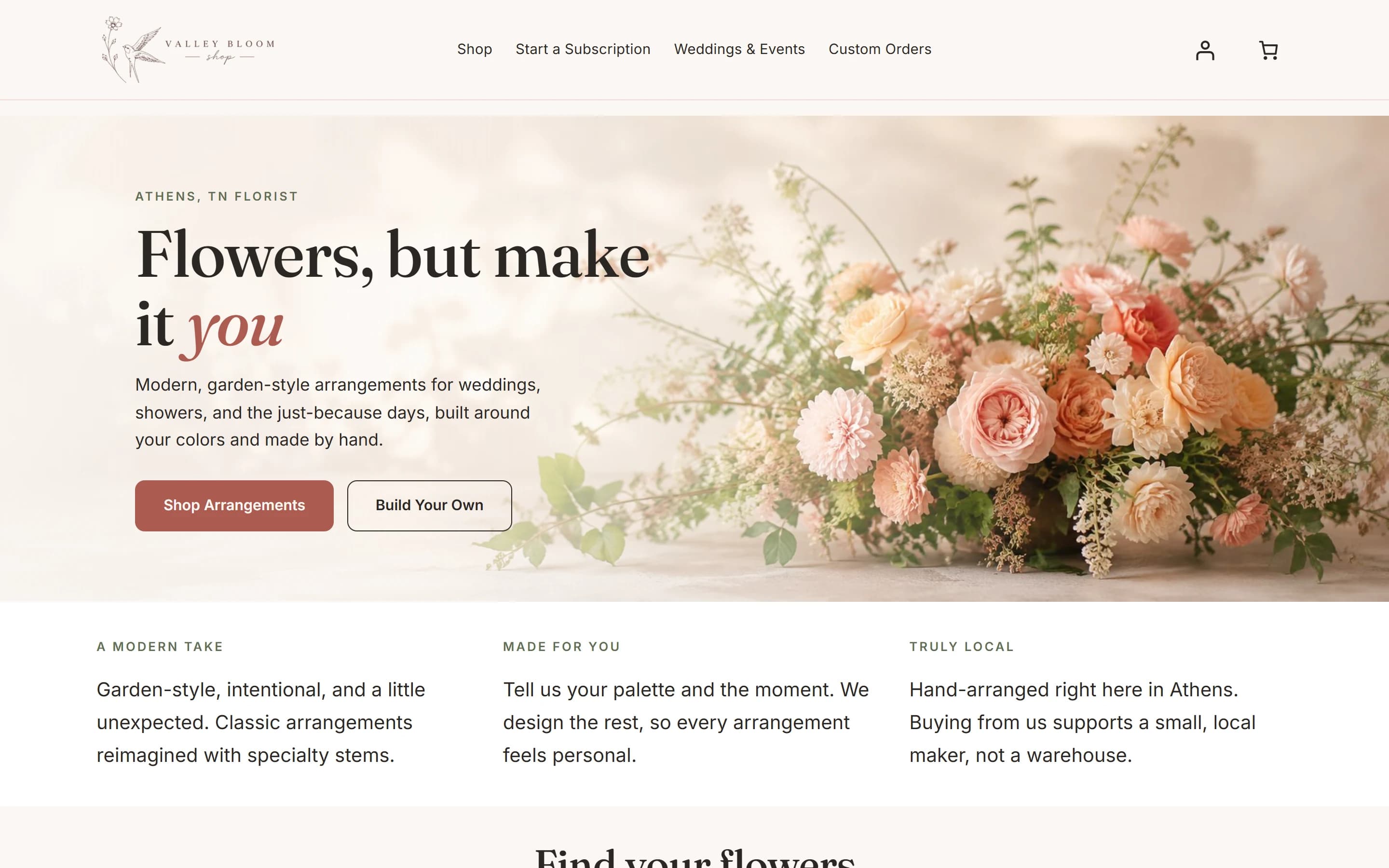 Valley Bloom Shop website